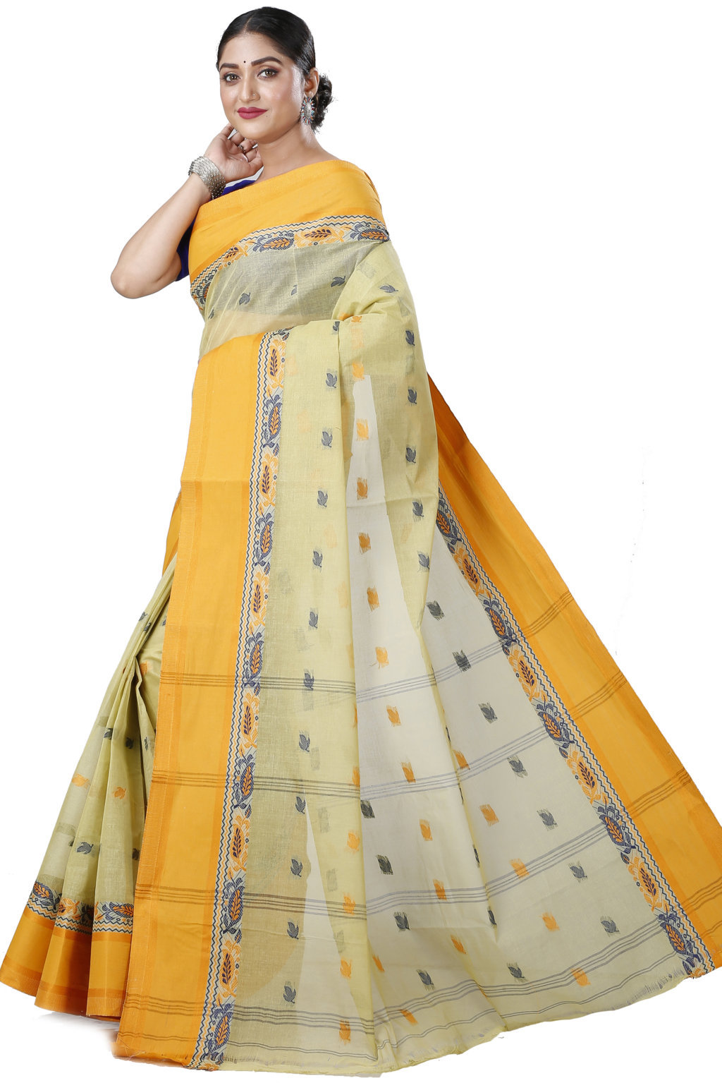 Light Yellow Pure Cotton Provati Tant Saree (1074)